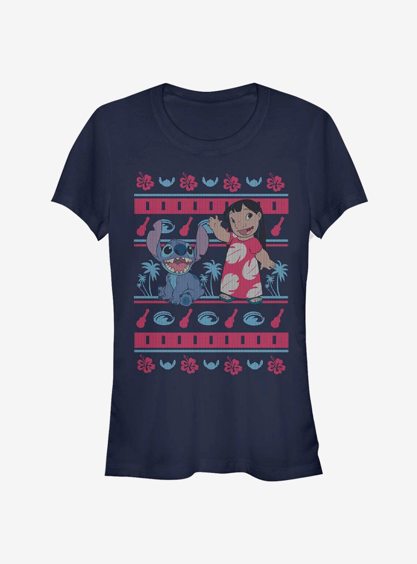 Disney Lilo Stitch Christmas Hawaiian Pattern Girls TShirt T-Shirt | Holiday Edition | Perfect Holiday Gift