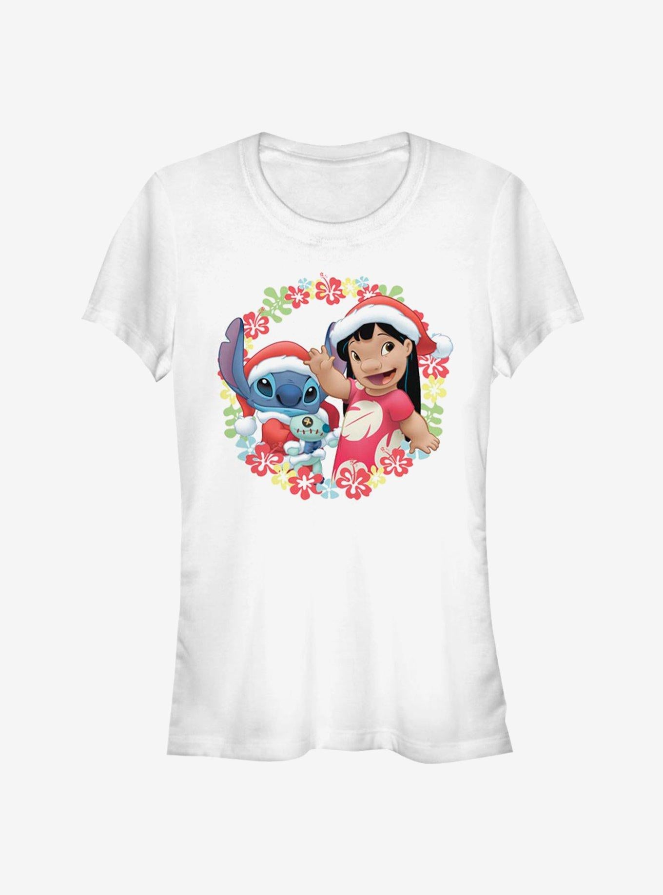 Disney Lilo Stitch Christmas Hawaiian Floral Wreath Girls TShirt T-Shirt | Cute Festive Style | Perfect For Daily Wear