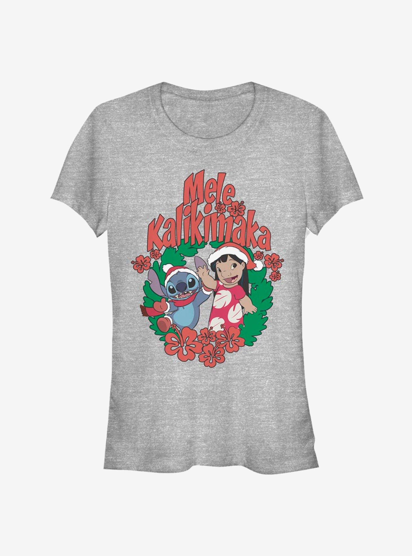 Disney Lilo Stitch Christmas Wreath Girls TShirt T-Shirt | Vintage Christmas Look | Perfect Holiday Gift