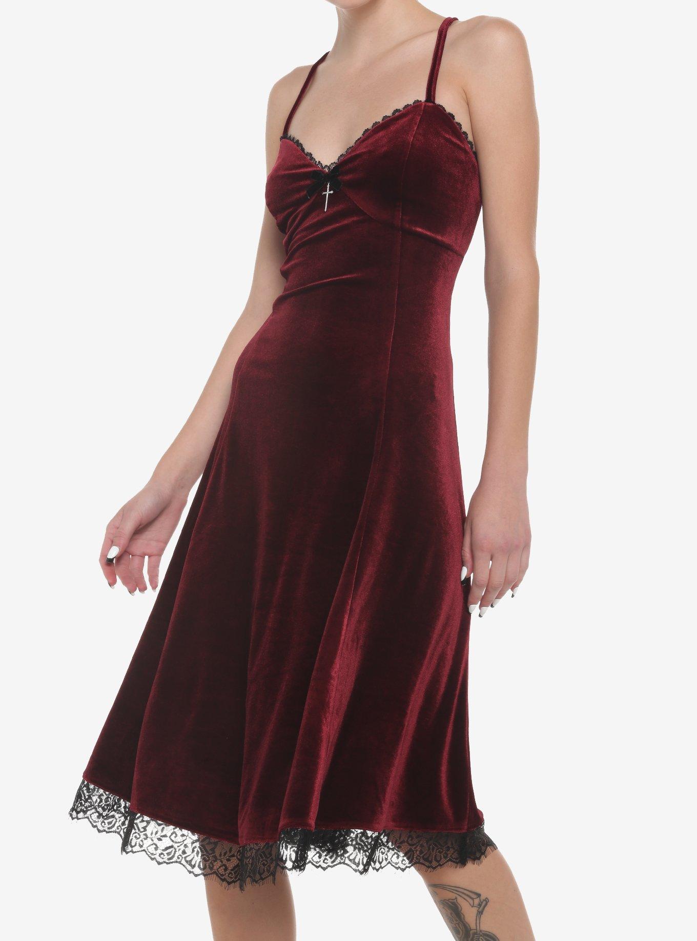 Burgundy Velvet Slip Midi Dress Dress | Printed Dress | Fashion Outfit | Perfect Gift For Fans