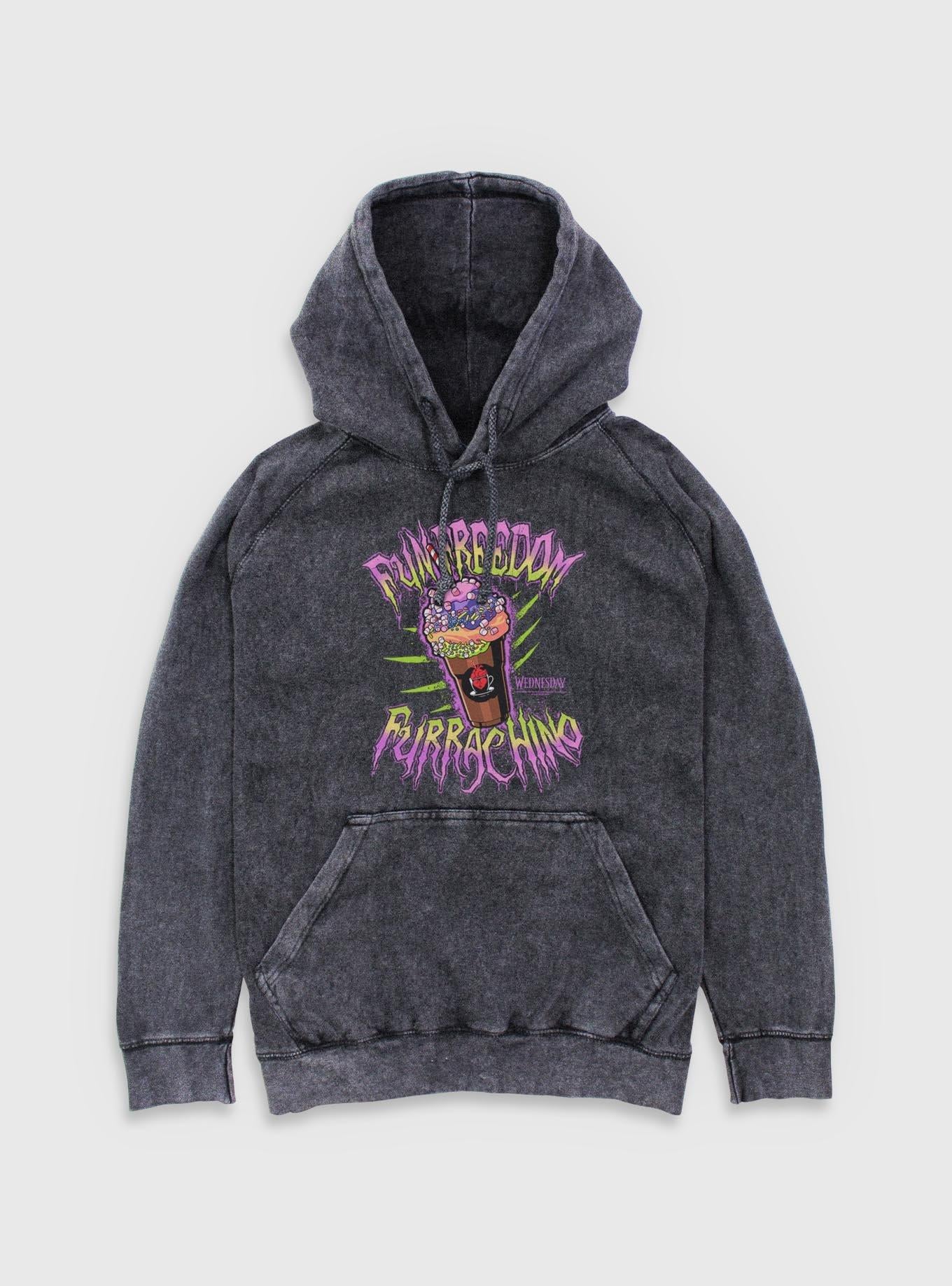 Wednesday Furrachino Mineral Wash Hoodie Hot Topic Exclusive