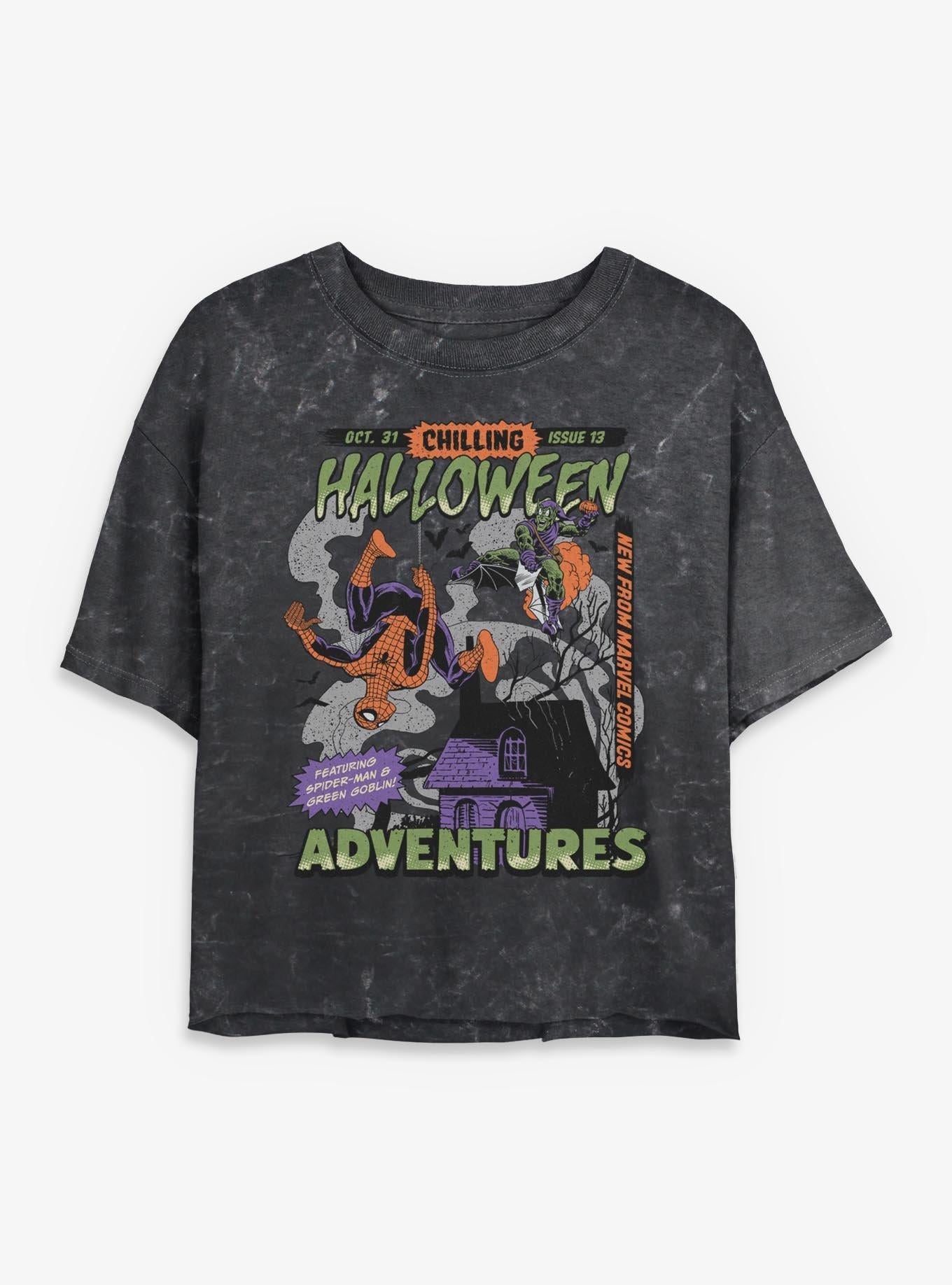 Marvel Spider-Man Halloween Adventures Girls Mineral Wash Crop T-Shirt