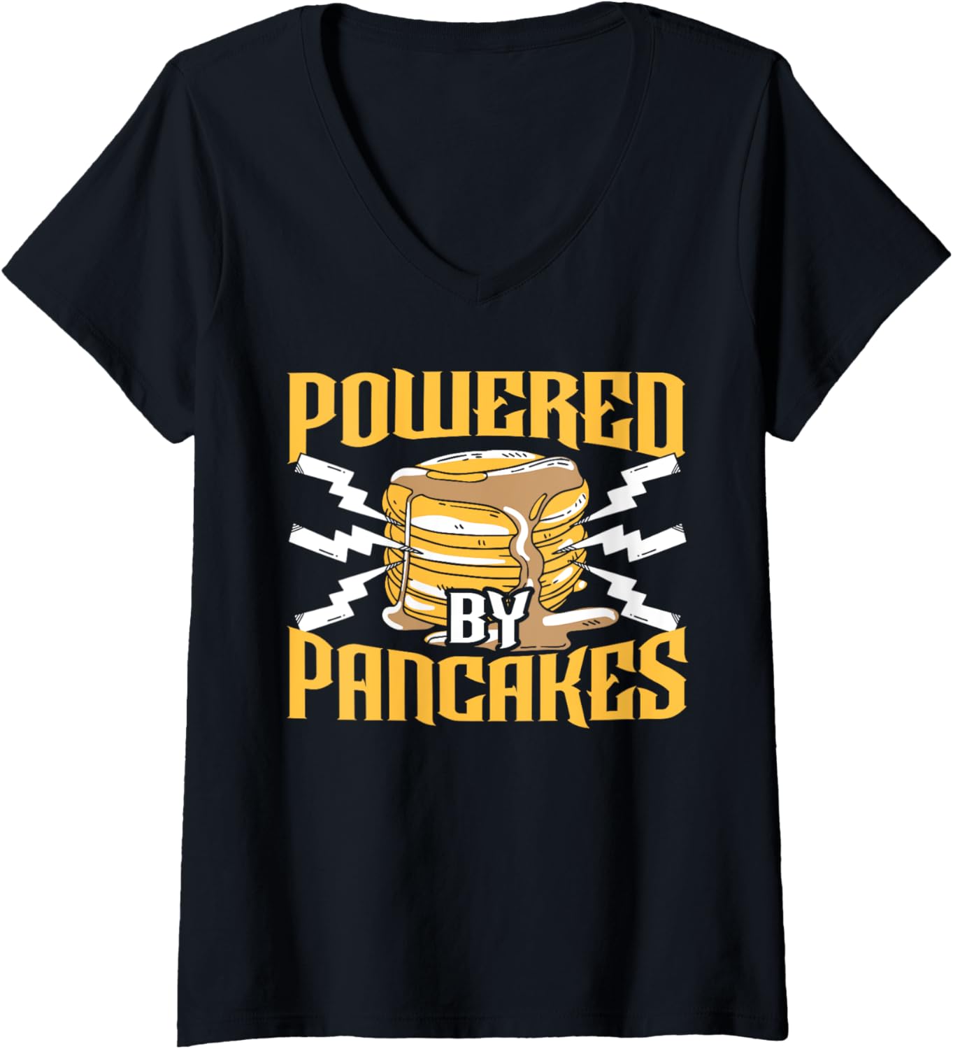 Womens Powered By Pancakes Food Lover Pancake Maker V-Neck