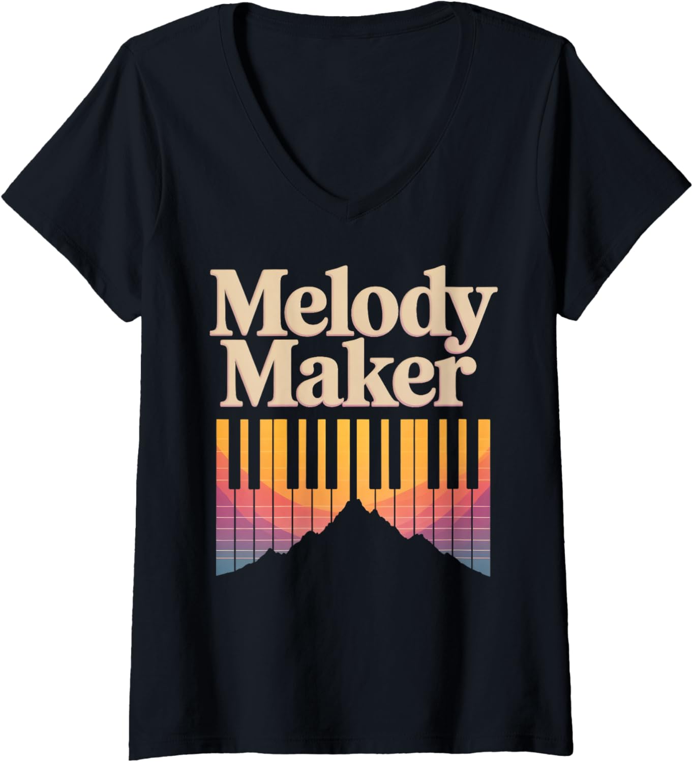 Womens Melody Maker Piano Mountain Artistic V-Neck