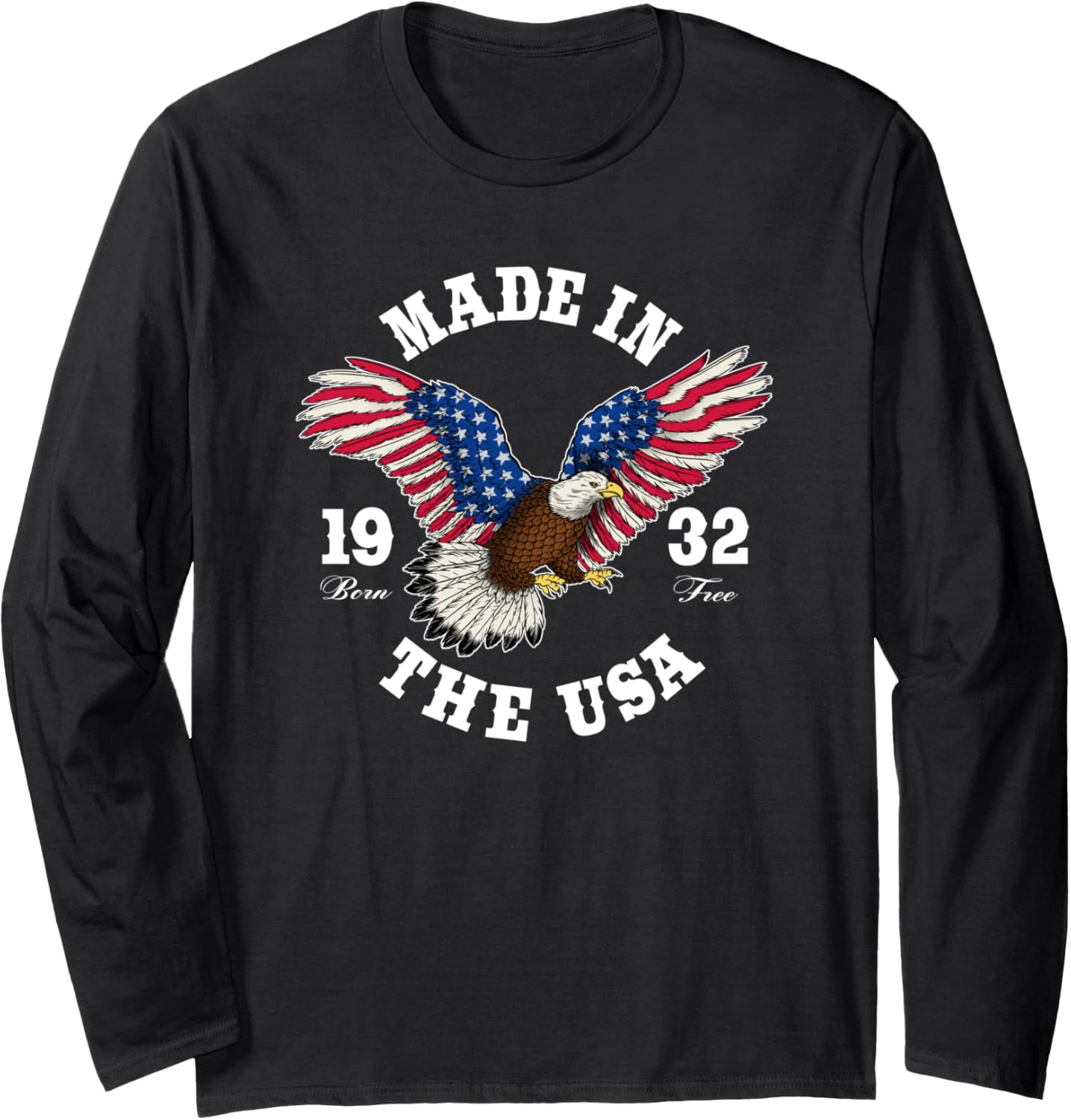 92 Year Old: Patriotic Eagle USA Flag 1932 92nd Birthday Long Sleeve