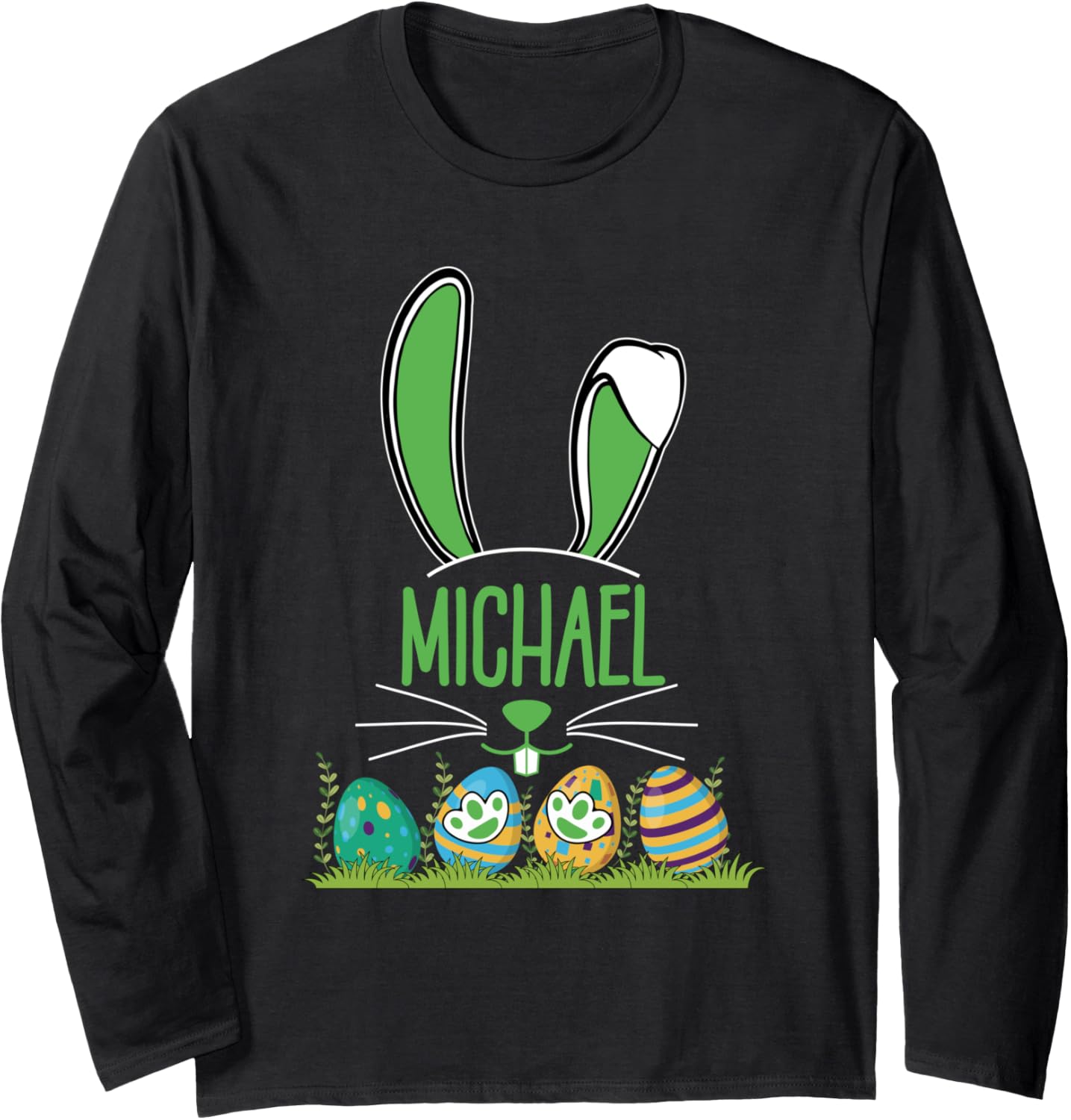 Bunny Matching Family Easter Day Kids Name Michael Long Sleeve