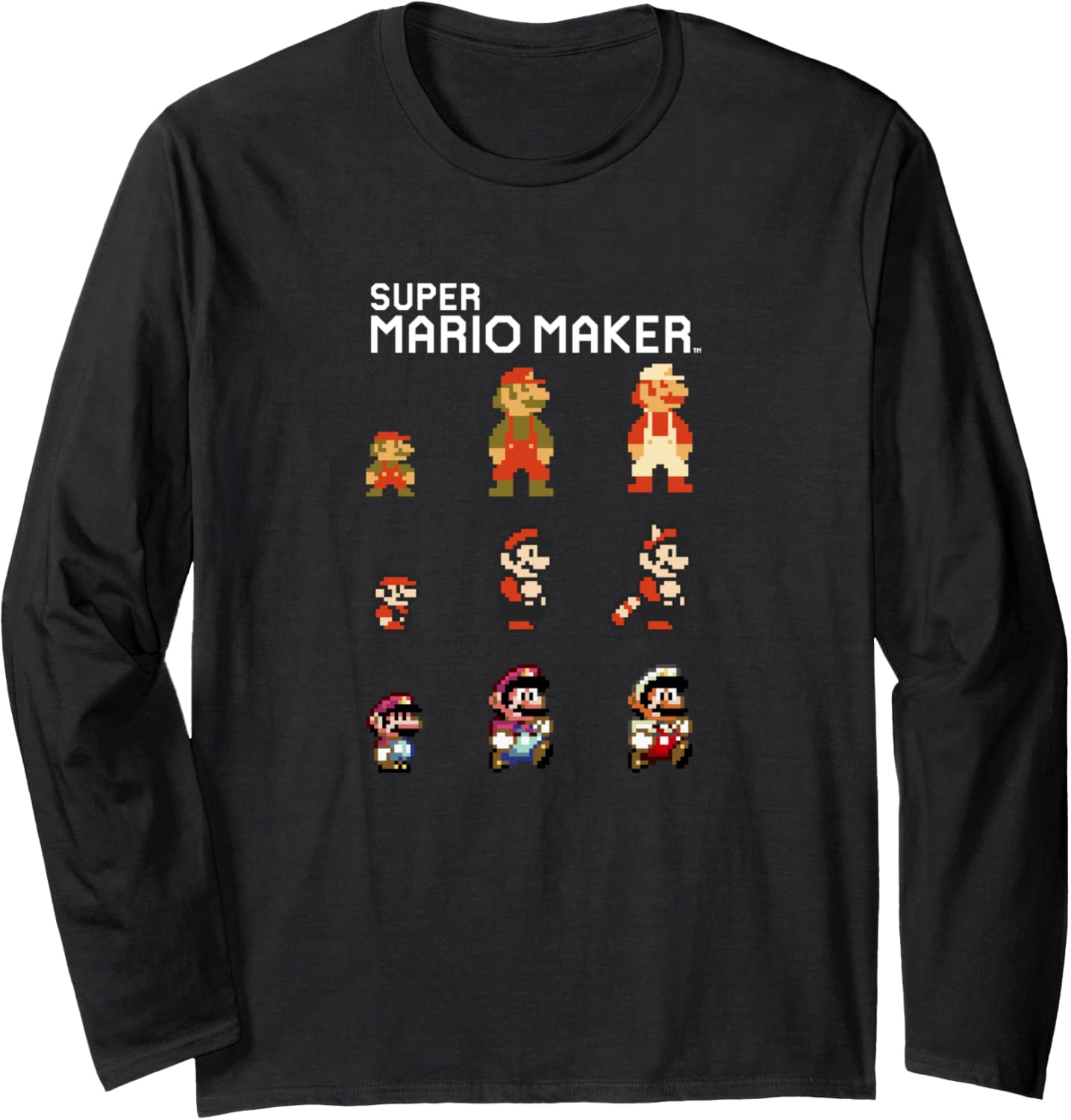 Super Mario Maker Mario Evolution 8-Bit Pixel Icons Long Sleeve