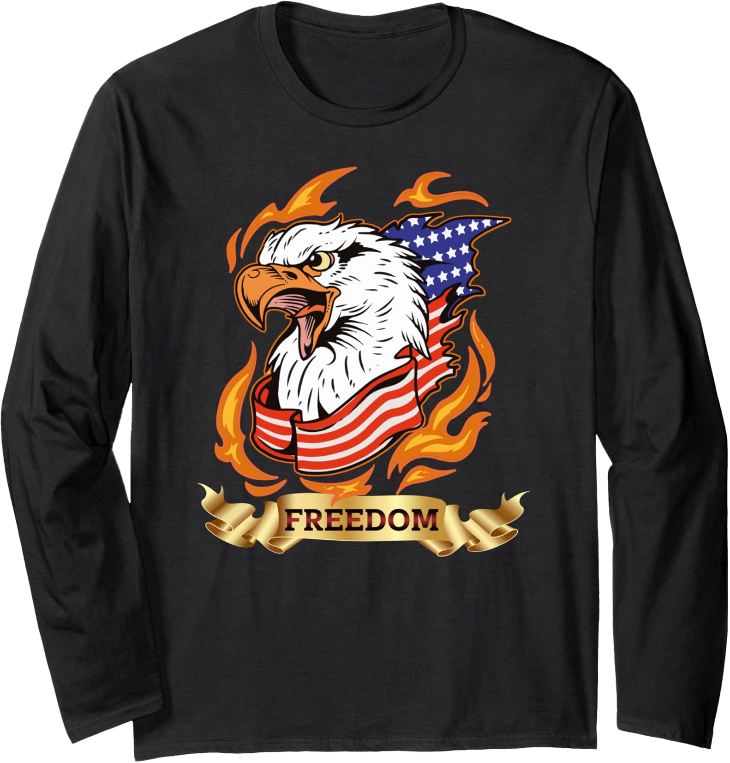 4th of July Patriotic Eagle Flames American Flag Freedom Long Sleeve