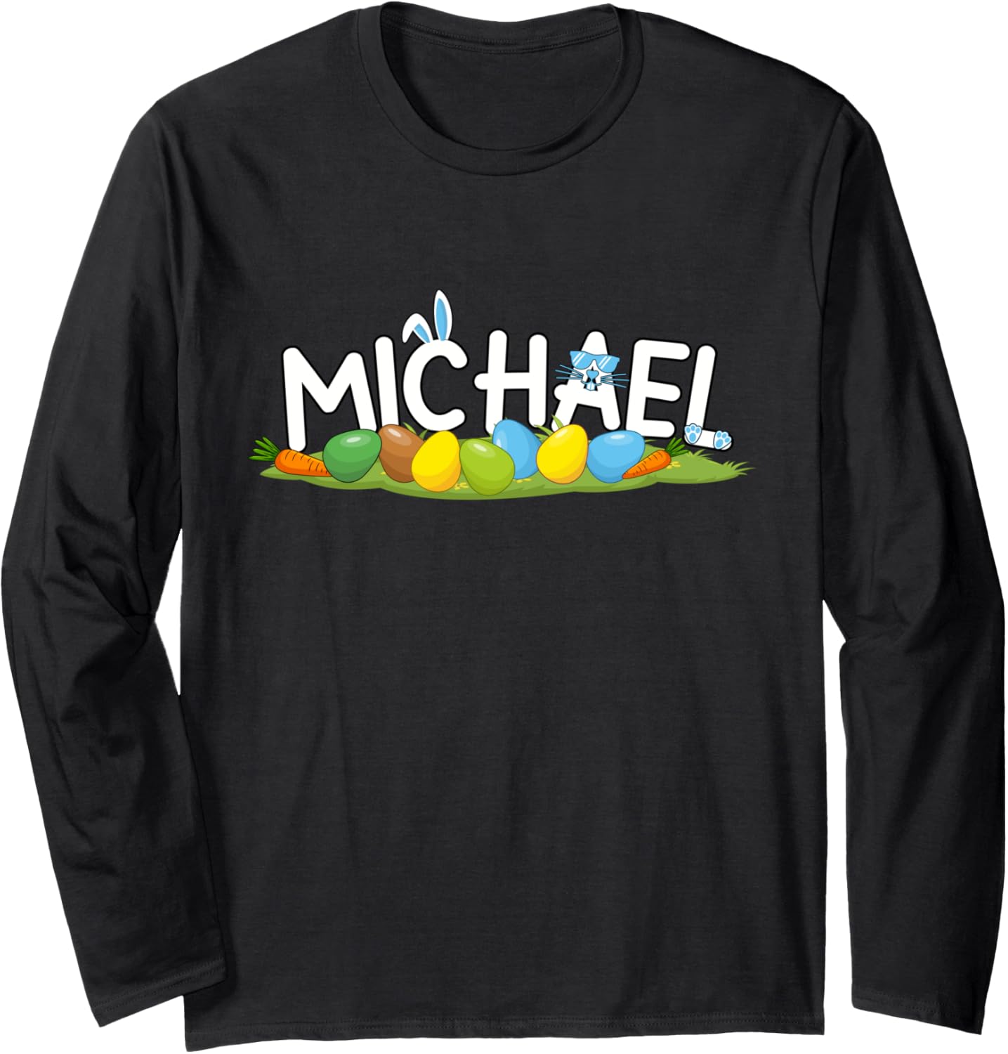 Cute Happy Easter Day Bunny Heart Boys Men Michael Long Sleeve