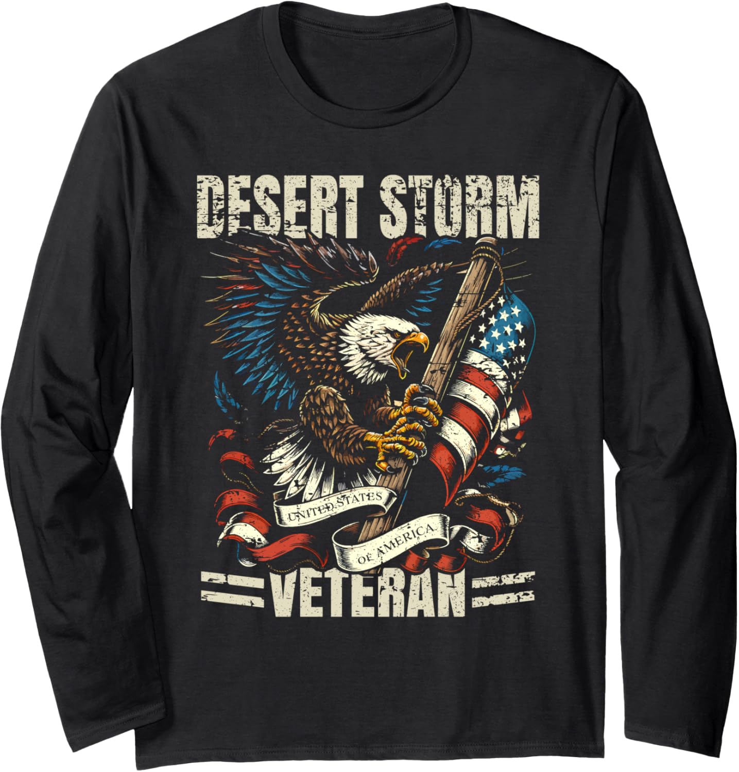 Desert Storm Veteran Patriotic Eagle USA Flag Design Long Sleeve