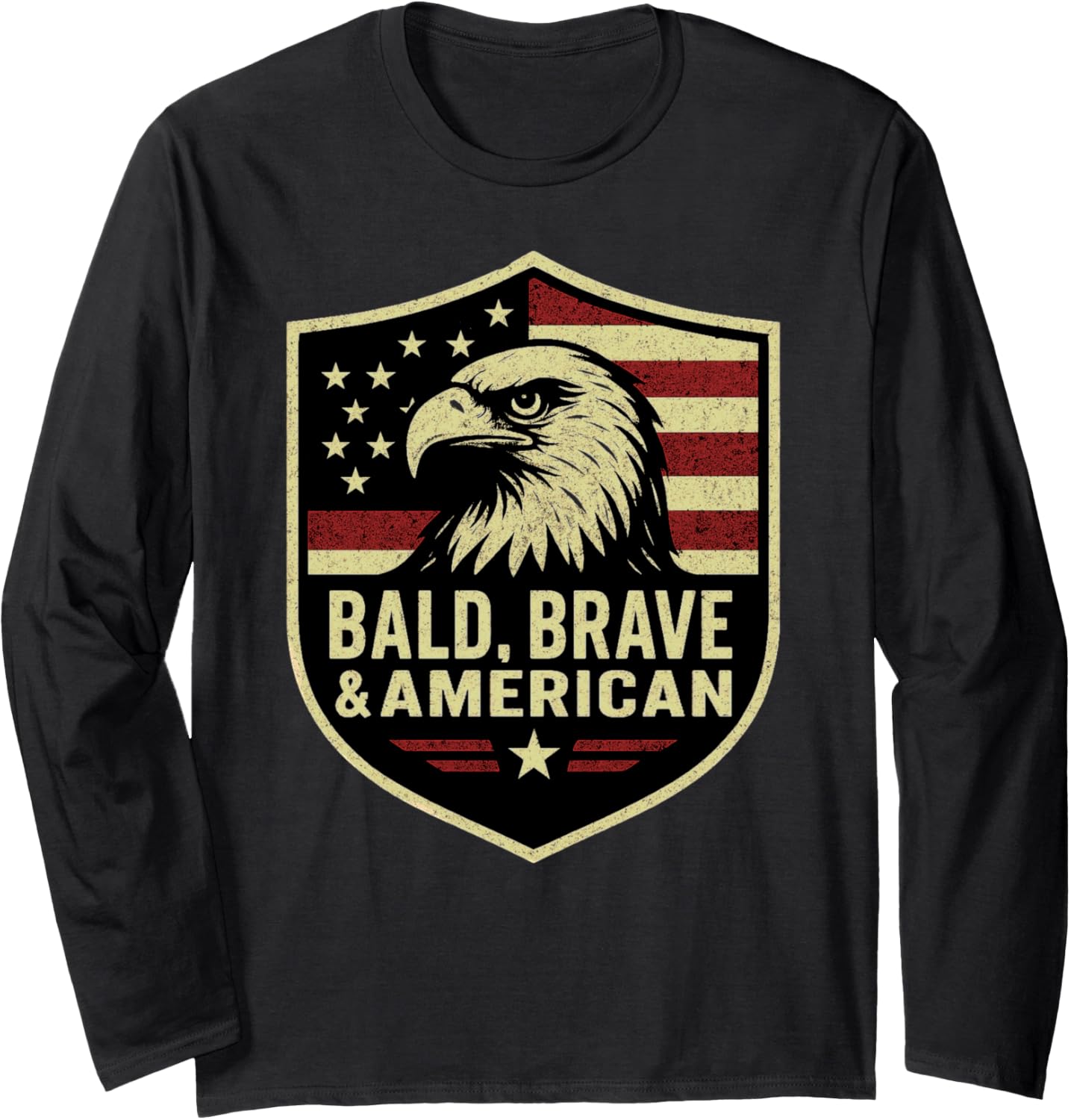 Bald, Brave & American, Bald Eagle Patriotic American Flag Long Sleeve