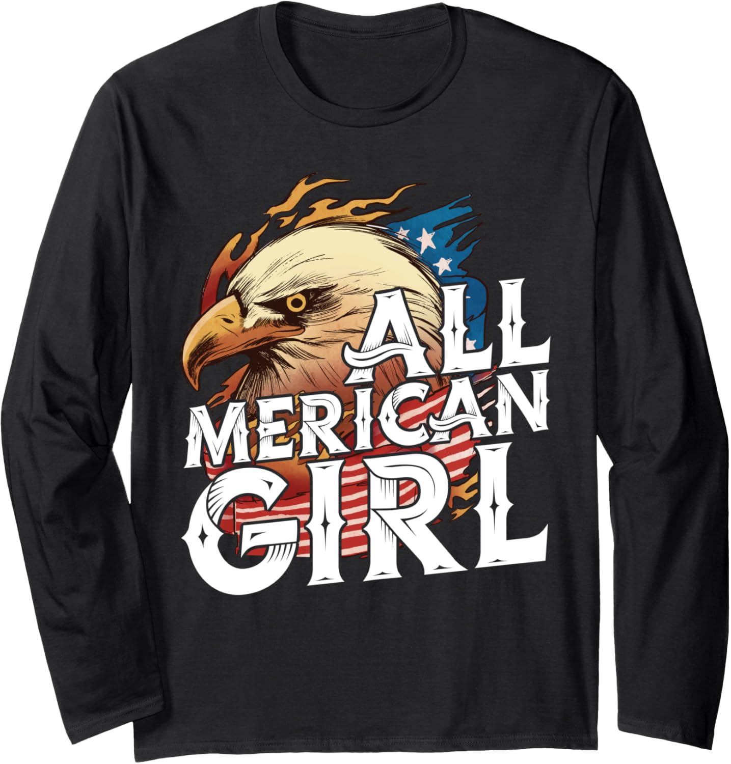 All Merican Girl 4th of July Day Eagle USA Flag American Long Sleeve
