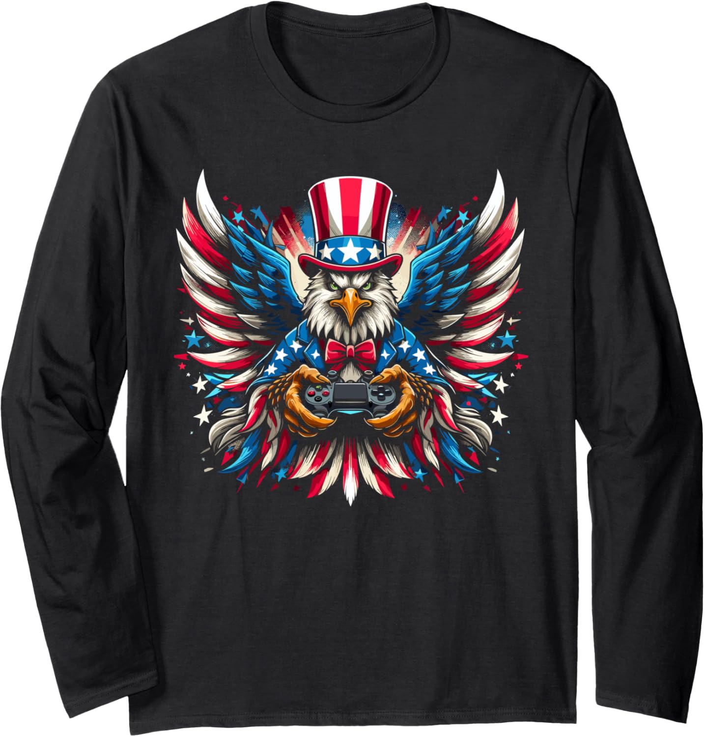4th of July Video Game Bald Eagle American Flag Boys Kids Long Sleeve