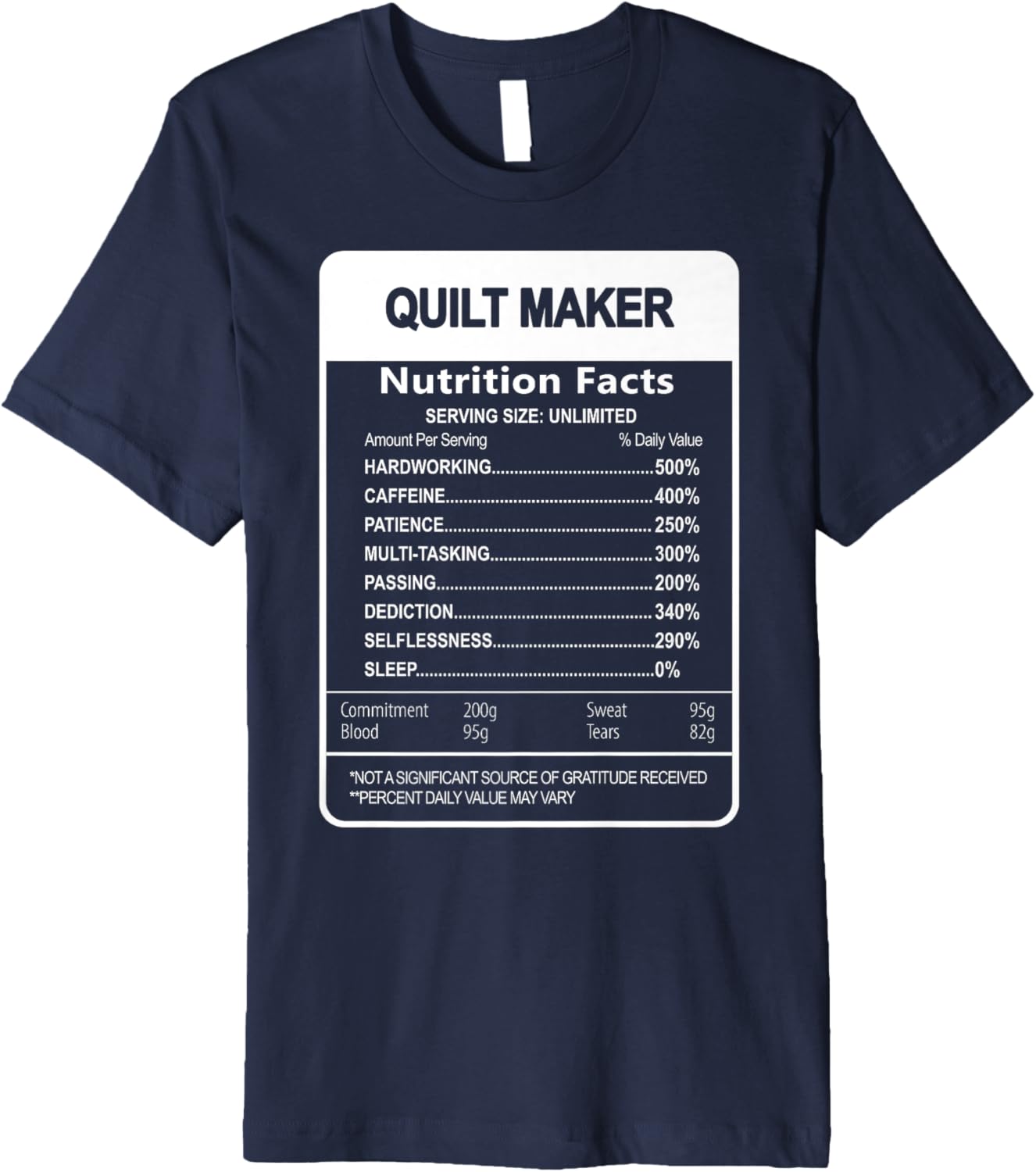 quilt maker Nutrition Facts Sarcastic Premium