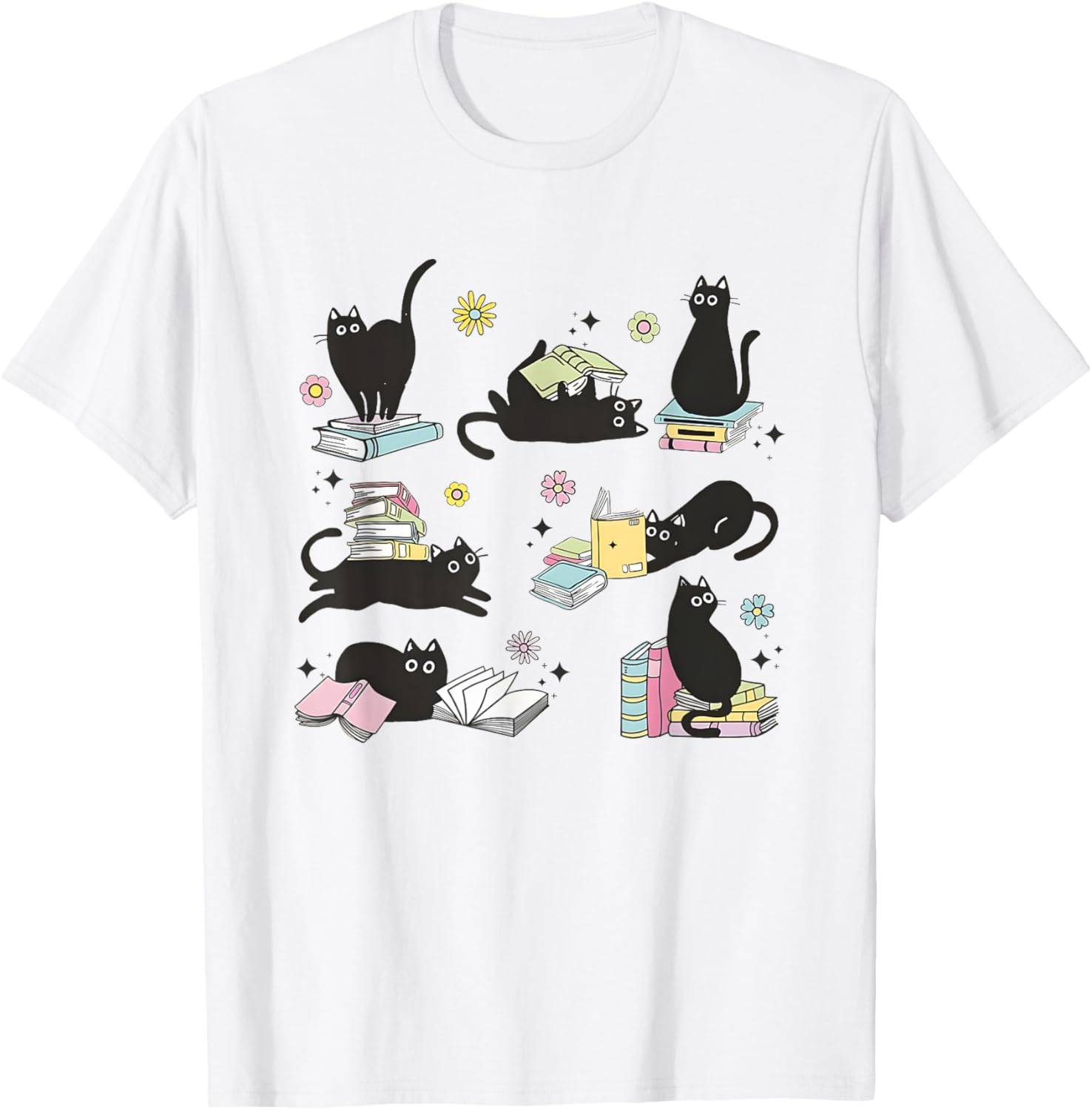Cats Reading Books Shirt Cat Lover Kitten Reading Book Lover Men Women Girls Kids