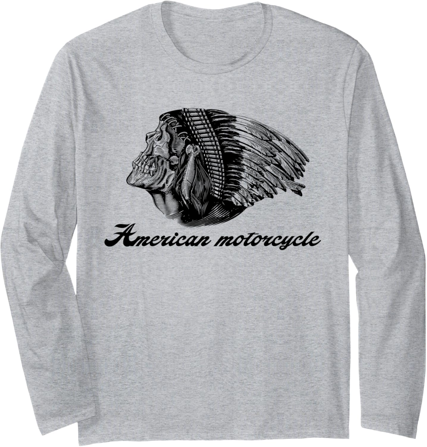 American Motorcycle Skull Native Indian Eagle Chief Vintage Long Sleeve