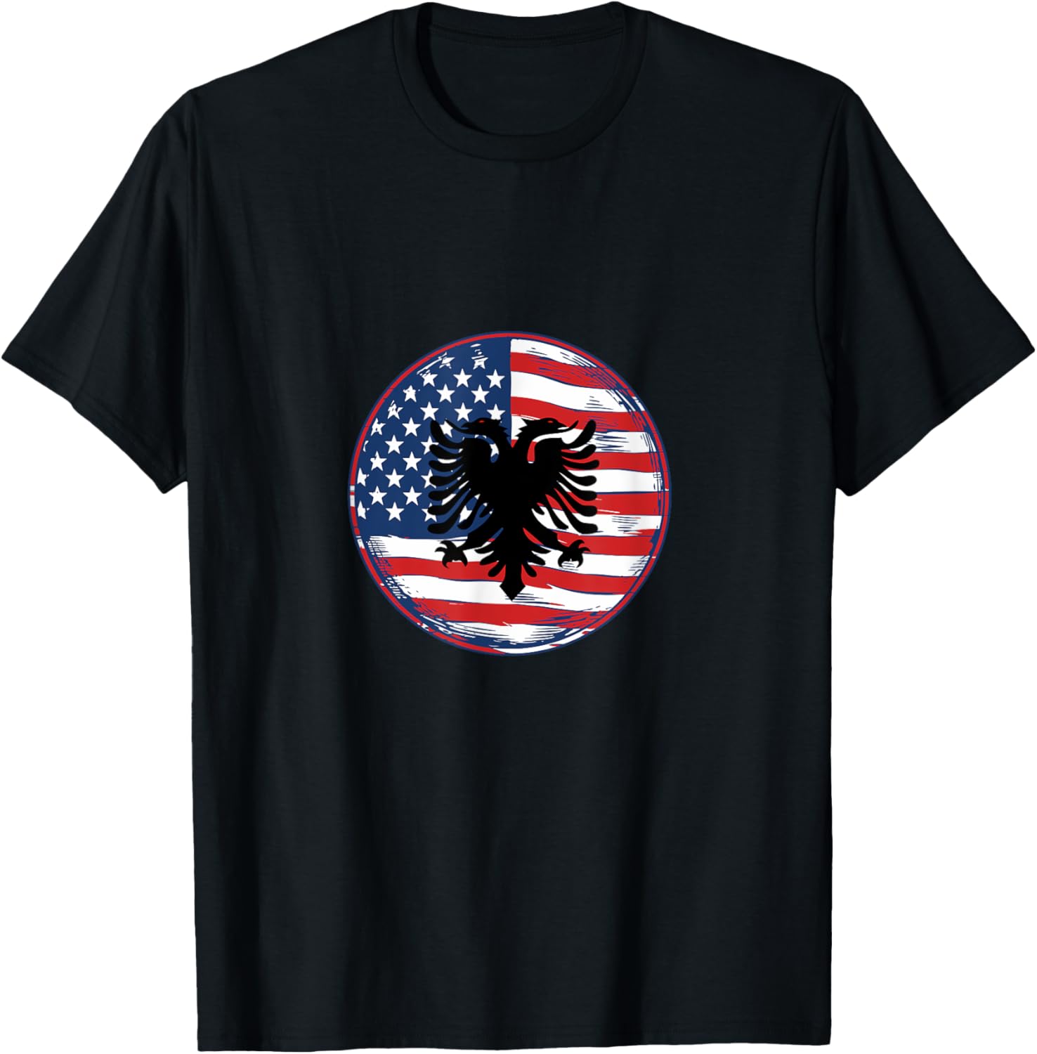 Albanian Flag (Eagle) embedded on an American Flag T-Shirt for Women Men