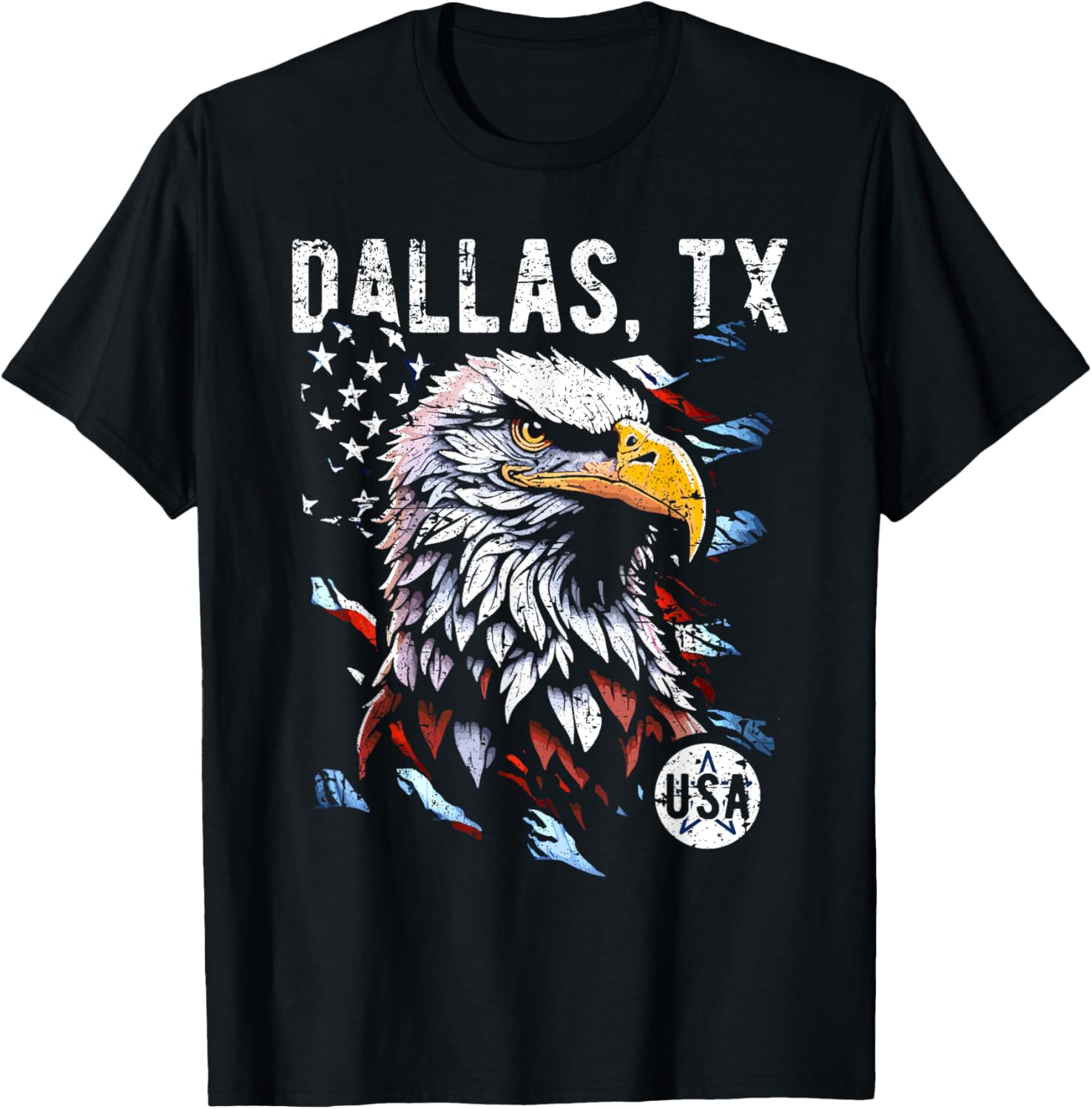 Dallas TX Patriotic Eagle USA Flag Vintage Style Design