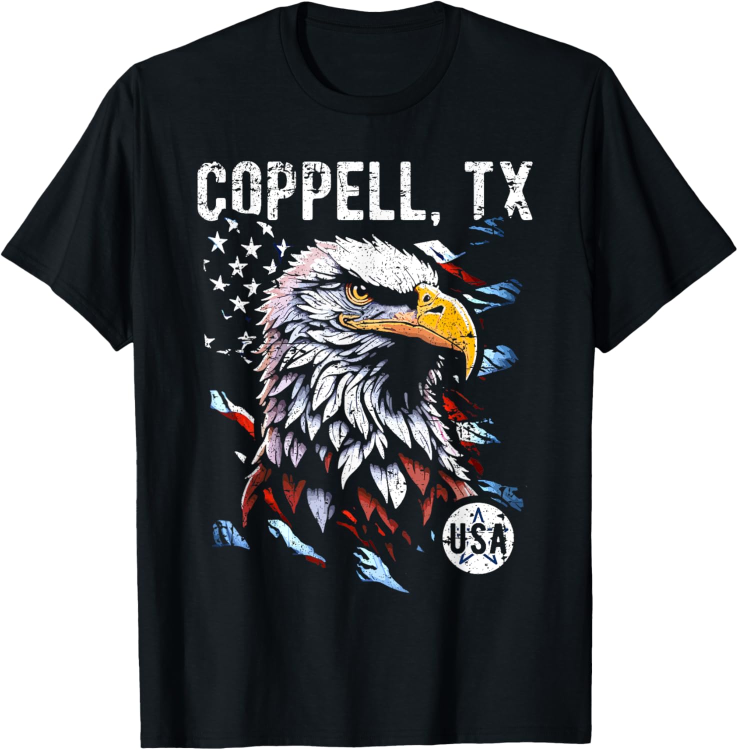 Coppell TX Patriotic Eagle USA Flag Vintage Style Design