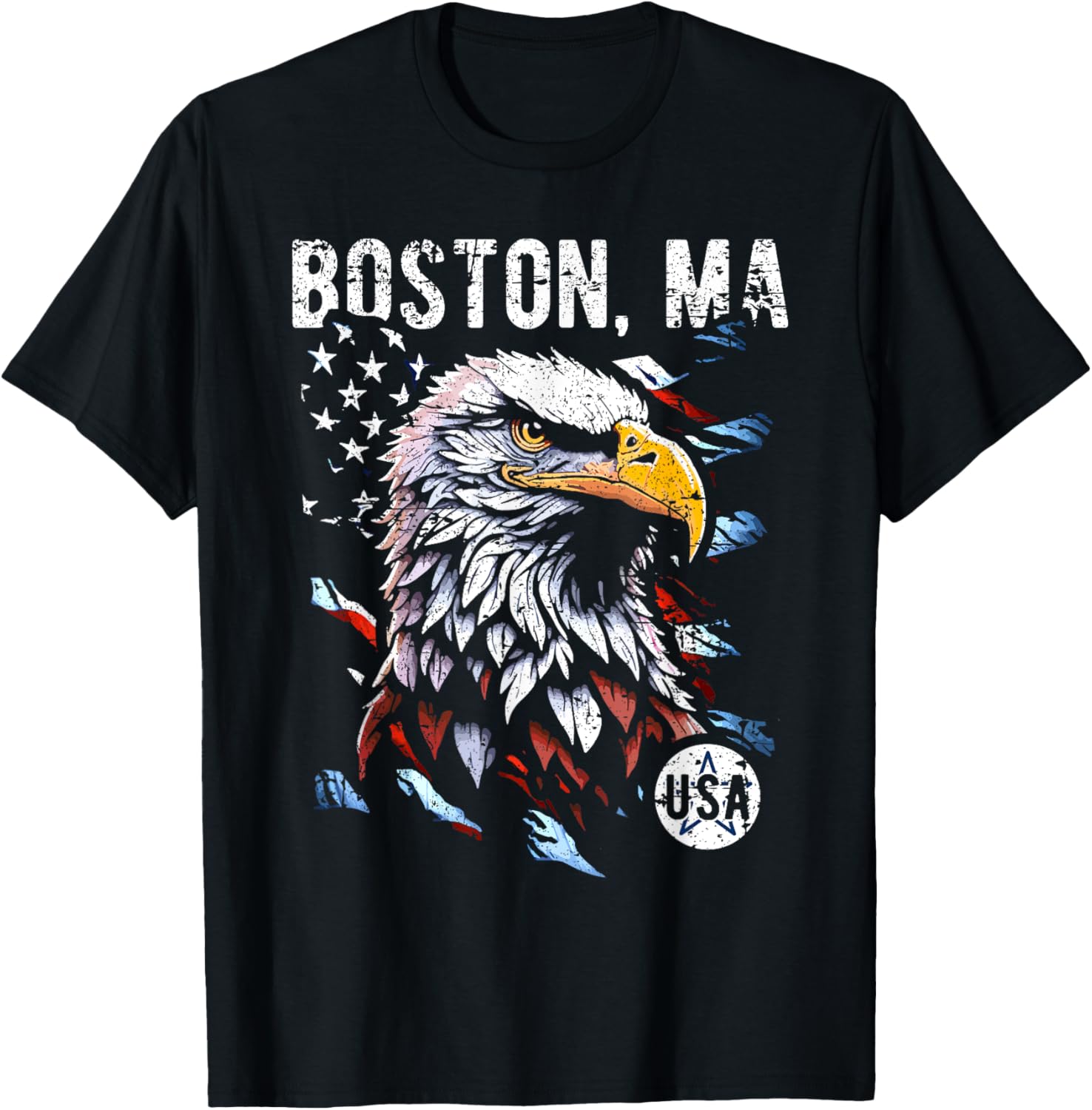 Boston MA Patriotic Eagle USA Flag Distressed Design