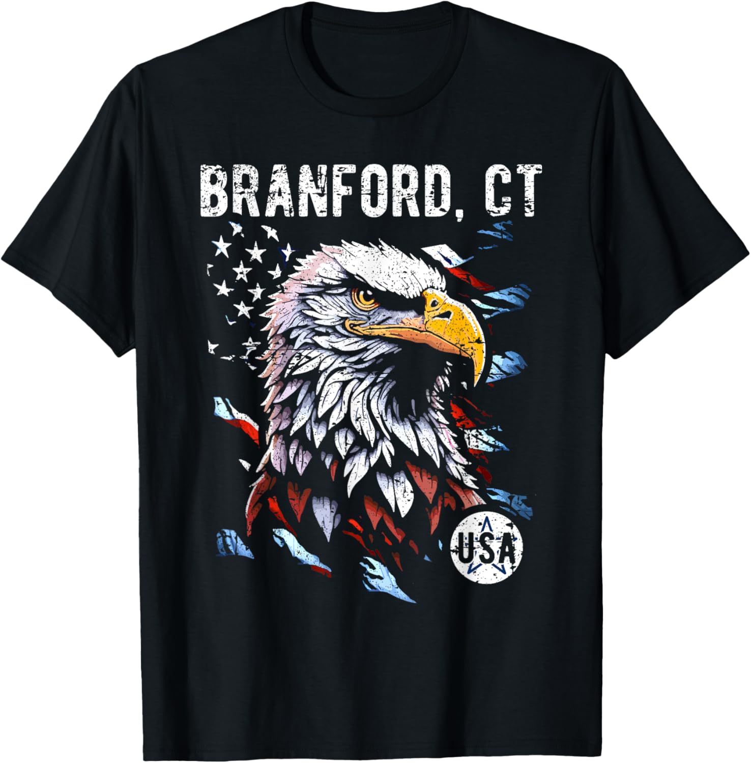 Branford CT USA Patriotic Eagle USA Flag Design T-Shirt for Women Kids Men