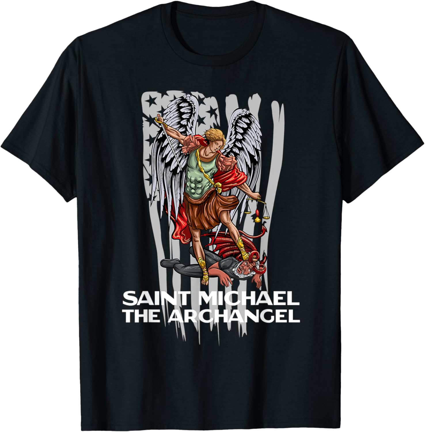 American Flag Saint Michael The Archangel Catholic T-Shirt for Women Men