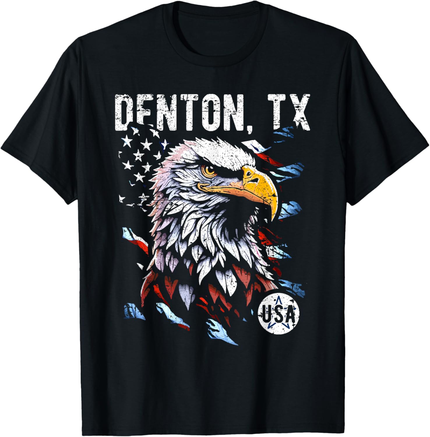 Denton TX Patriotic Eagle USA Flag Vintage Style Design