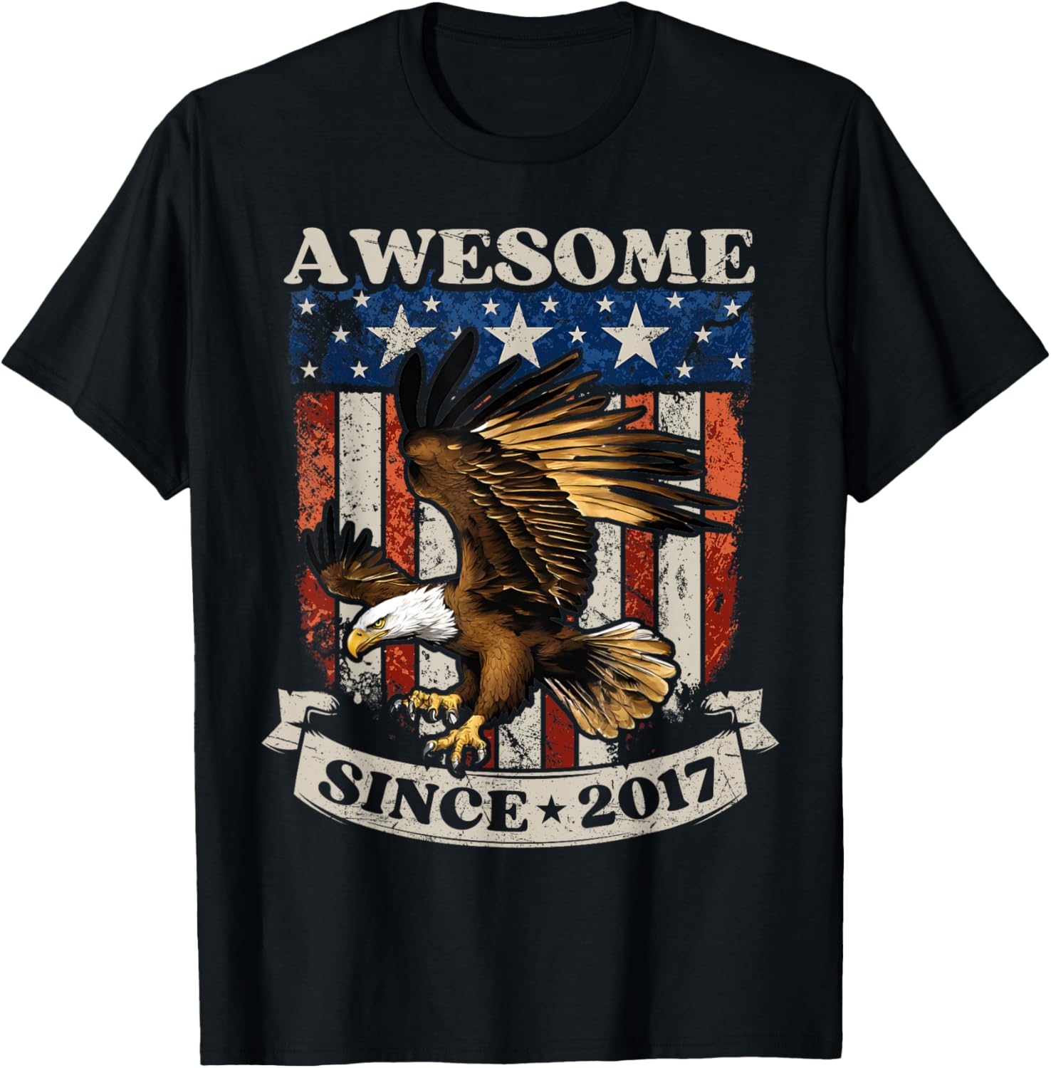 7 Years Old Awesome Since 2017 USA American Flag Eagle BDay
