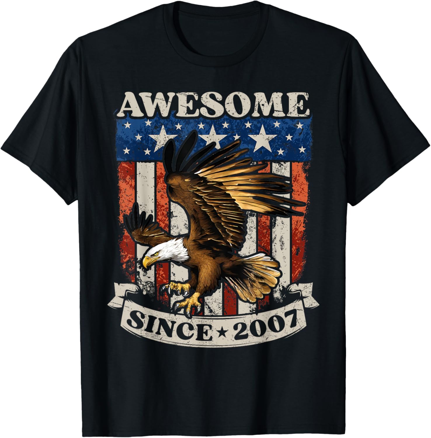 17 Years Old Awesome Since 2007 USA American Flag Eagle BDay