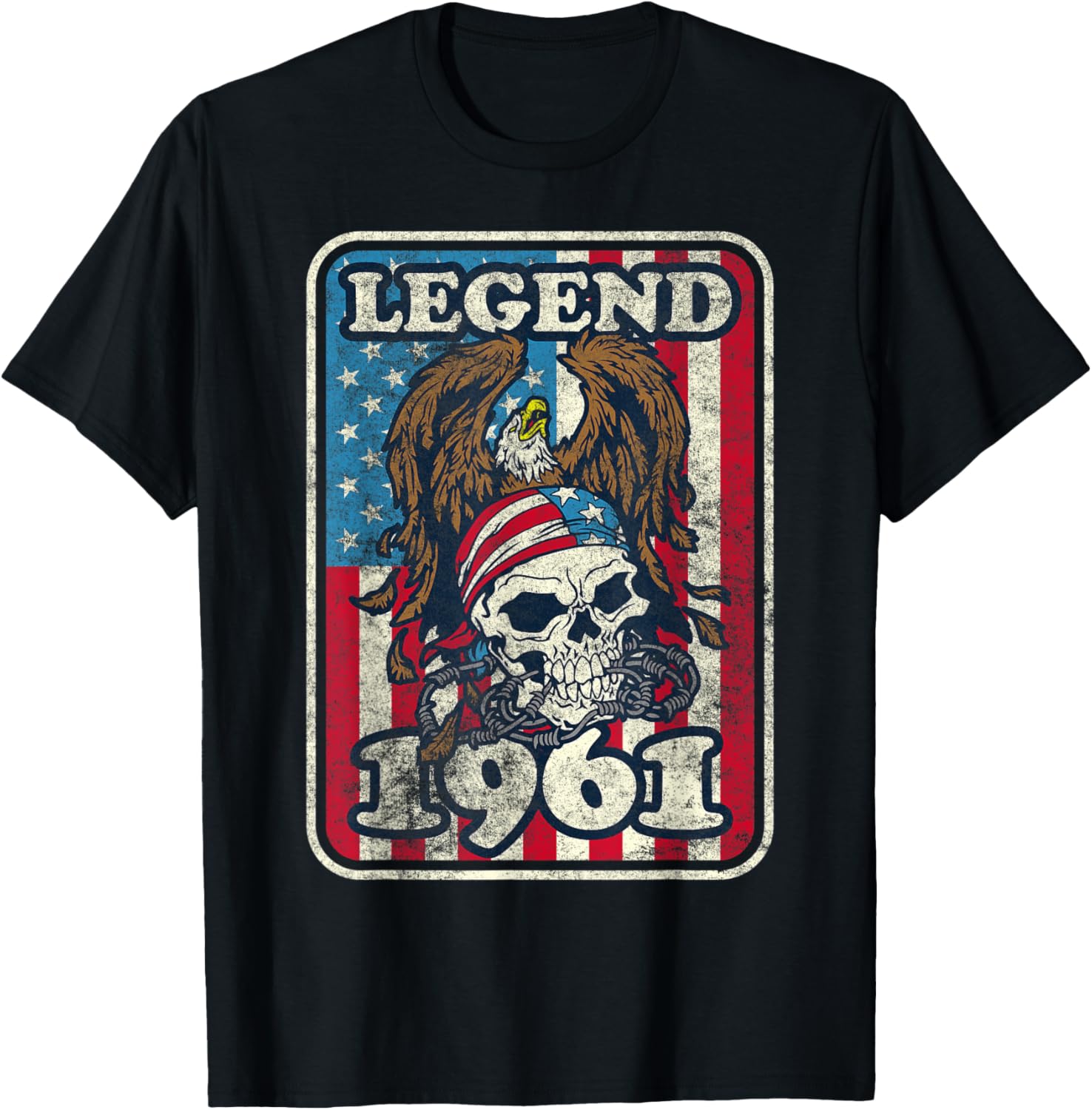 Birthday Legend 1961 Bald Eagle Skull American Flag USA