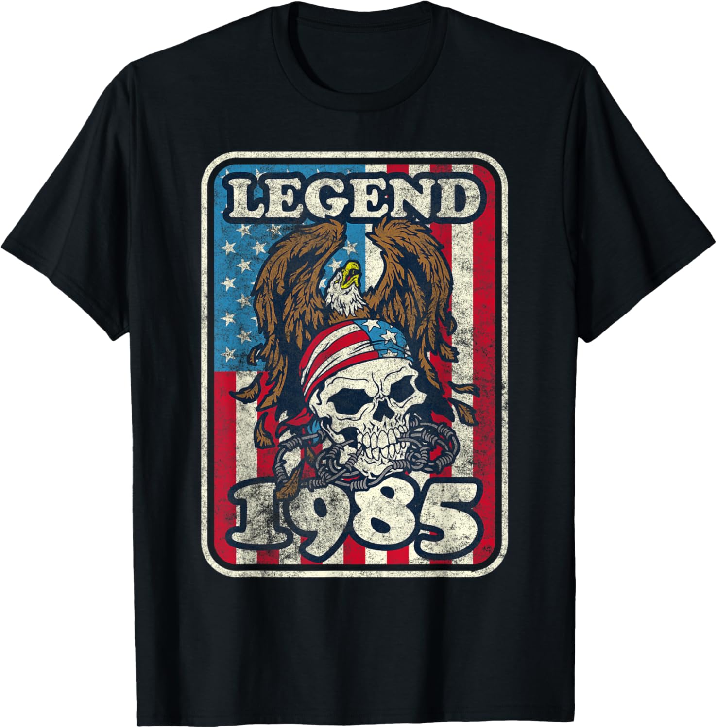 Birthday Legend 1985 Bald Eagle Skull American Flag USA