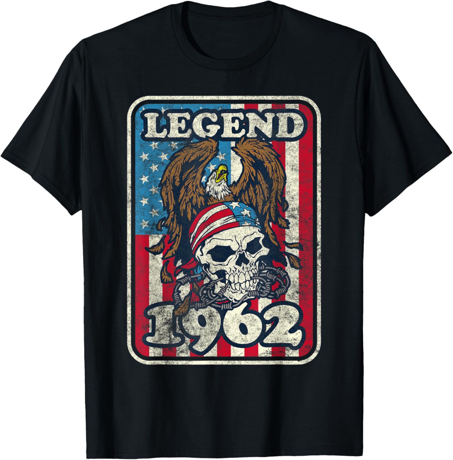 Birthday Legend 1962 Bald Eagle Skull American Flag USA