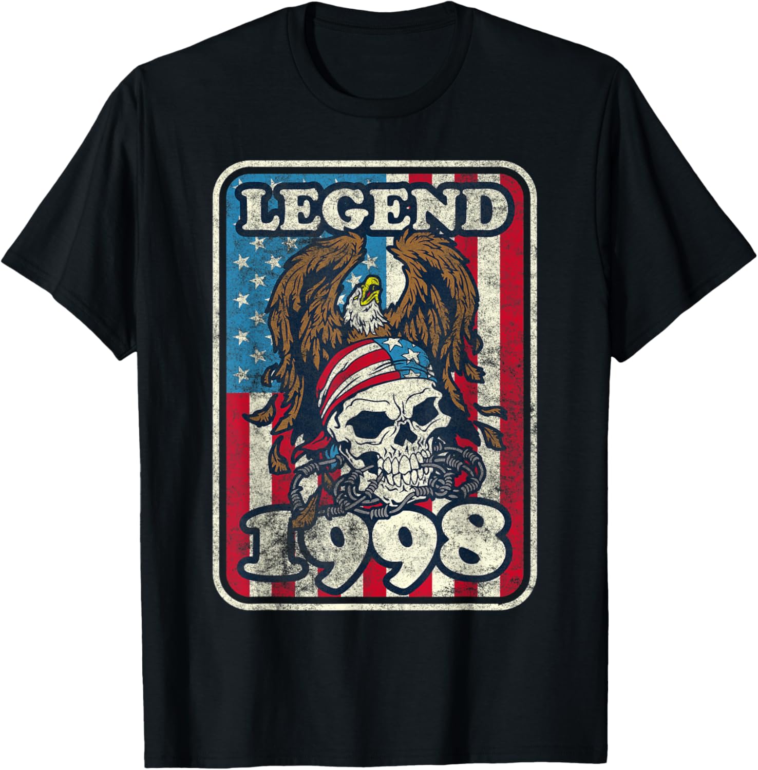 Birthday Legend 1998 Bald Eagle Skull American Flag USA