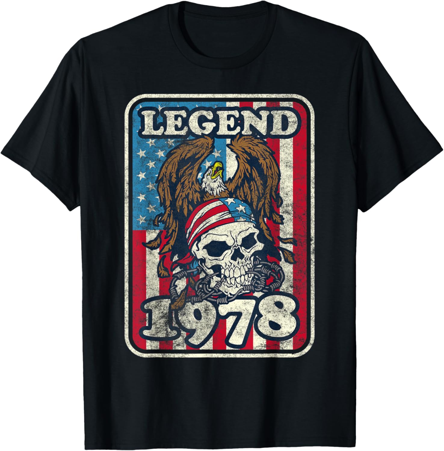 Birthday Legend 1978 Bald Eagle Skull American Flag USA