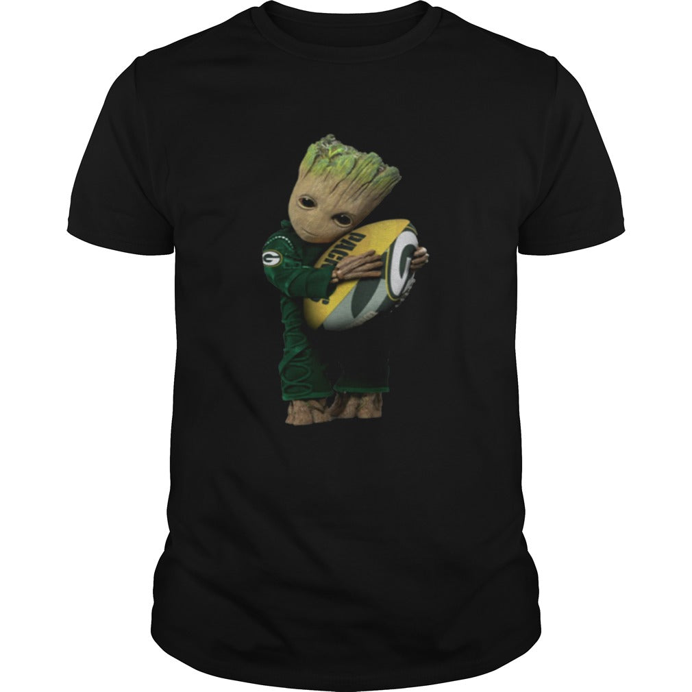Baby Groot hug rugby ball Green Bay Packers shirt