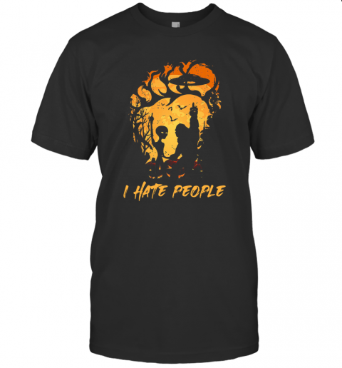 Bigfoot And Alien I Hate People Halloween T Shirt