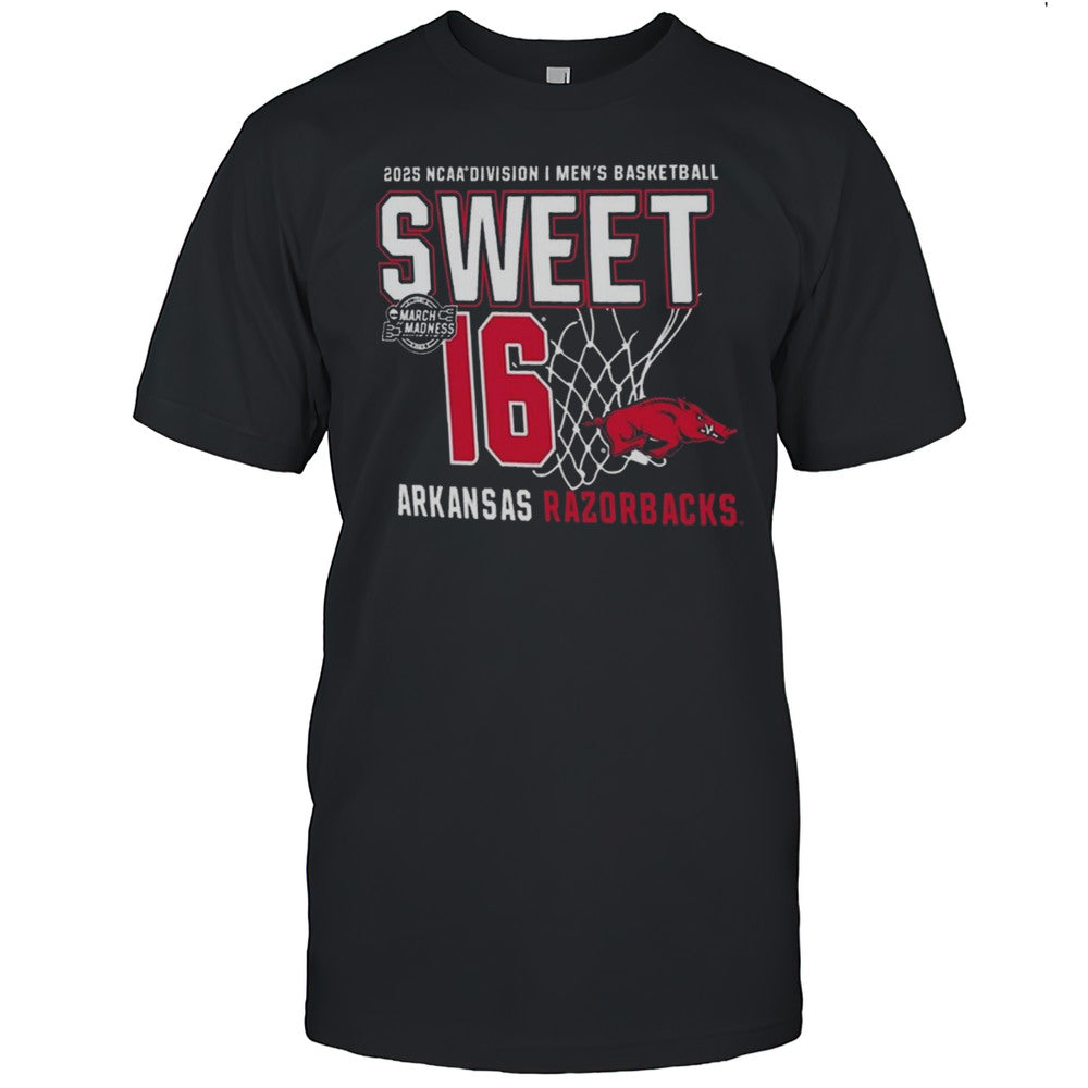 Arkansas Razorbacks NCAA Division I Mens Basketball Sweet 16 Net March Madness Graphic 2025 Logos T shirt