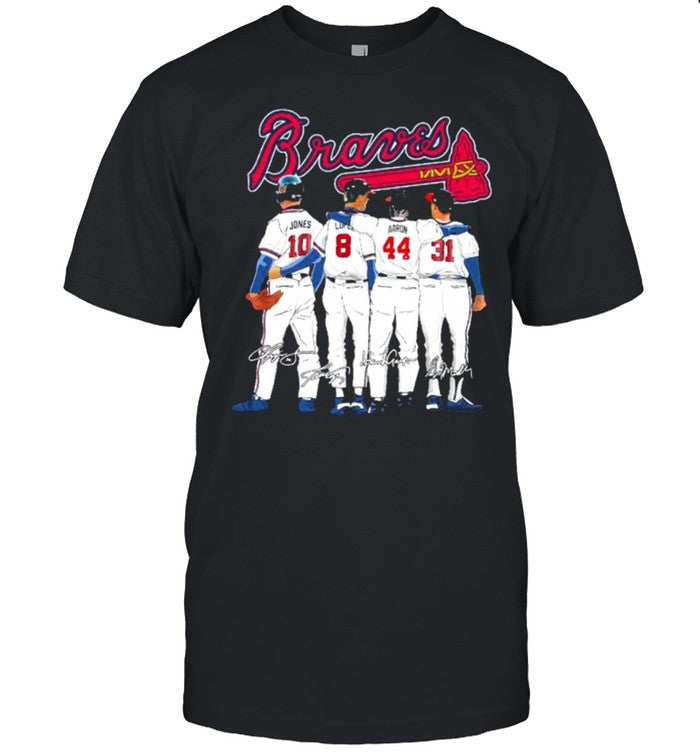 Atlanta Braves 10 Jones 8 Culberson 44 aaron and 31 Maddux signatures shirt