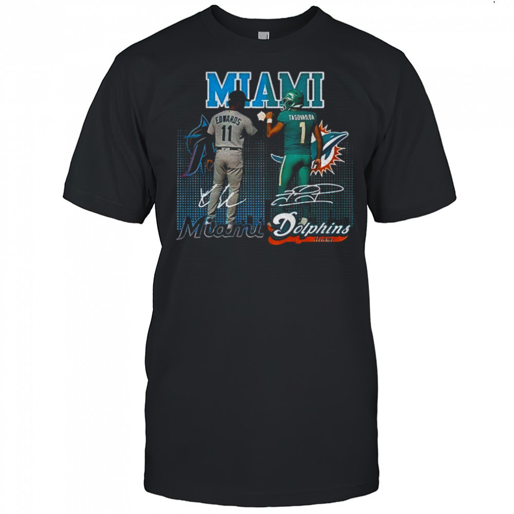Bryan De La Cruz Miami Marlins x Tua Tagovailoa Miami Dolphins signature sports shirt