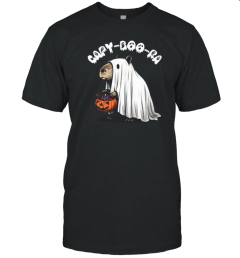 Capybara Ghost with Candy  Cute Halloween Art by Designed By Marty T Shirt