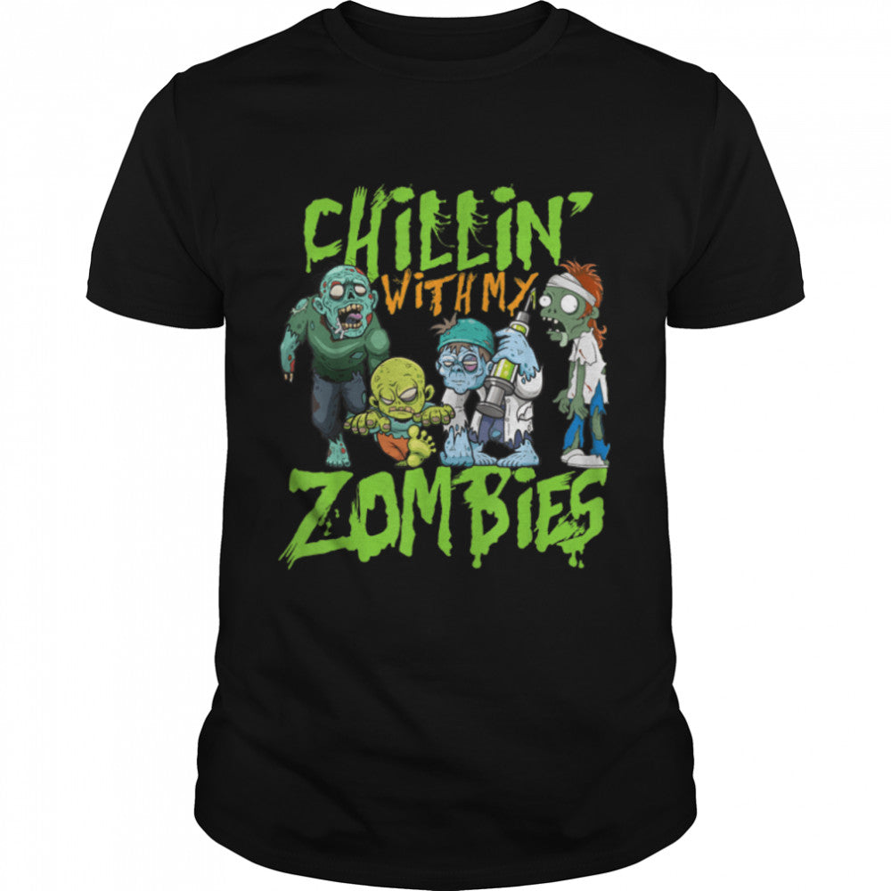Chillin With My Zombies Halloween Boys Kids Funny T Shirt B0BB3CYKSN