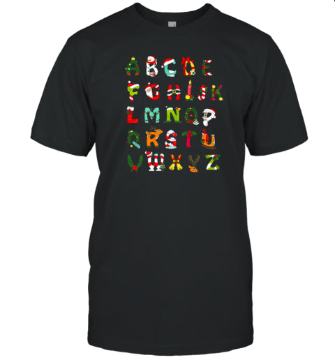 Christmas Alphabet All The Cute Things In Christmas Teacher T Shirt
