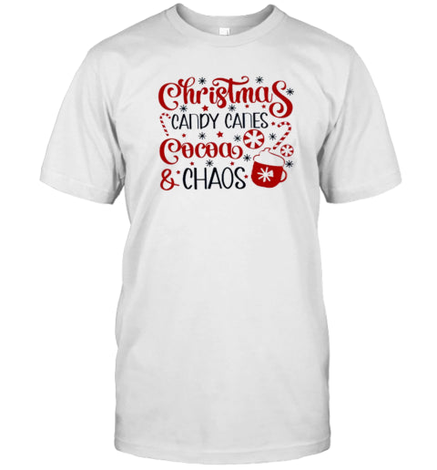 Christmas Candy Canes Cocoa And Chaos Teacher T Shirt