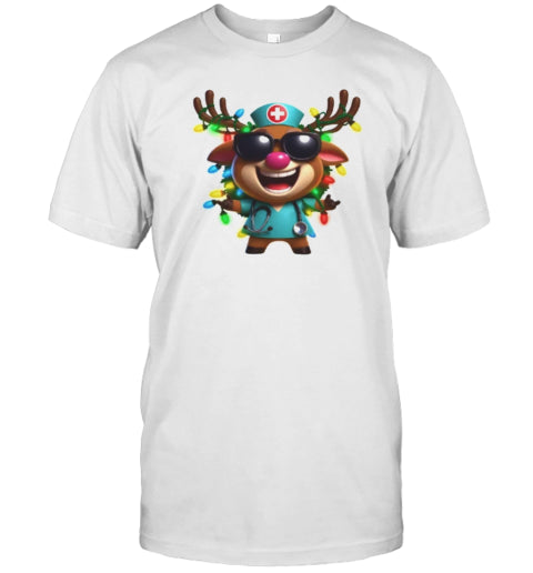 Christmas Nurse Reindeer T Shirt