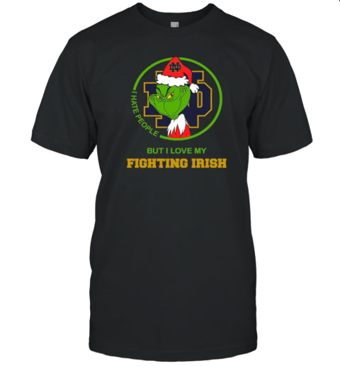 Christmas Santa Grinch Notre Dame I Hate People But I Love My Fighting Irish T Shirt