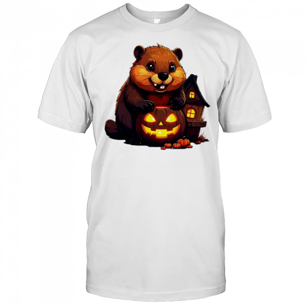 Cute Beaver with Halloween Jack o Lantern shirt