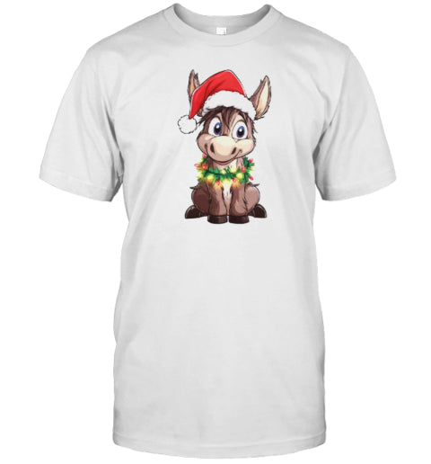 Cute Christmas Donkey Wearing Christmas Lights T Shirt