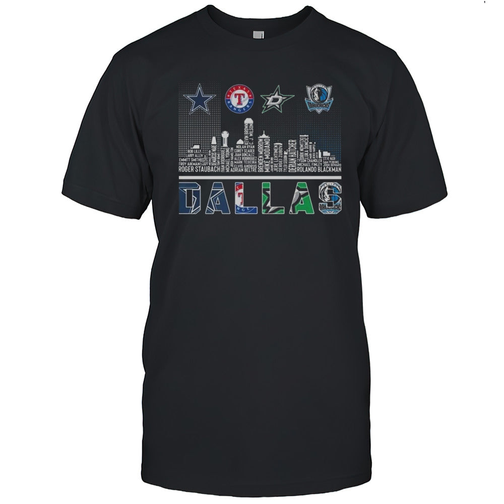Dallas Cowboys X Texas Rangers X Dallas Stars X Dallas Mavericks Skyline Logo 2025 Shirt