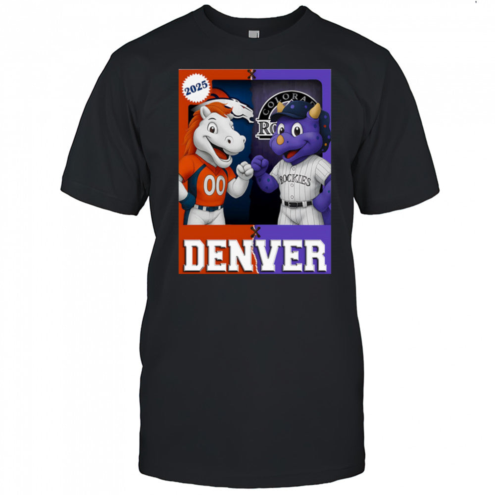Denver Broncos and Denver Rockies mascot play card shirt