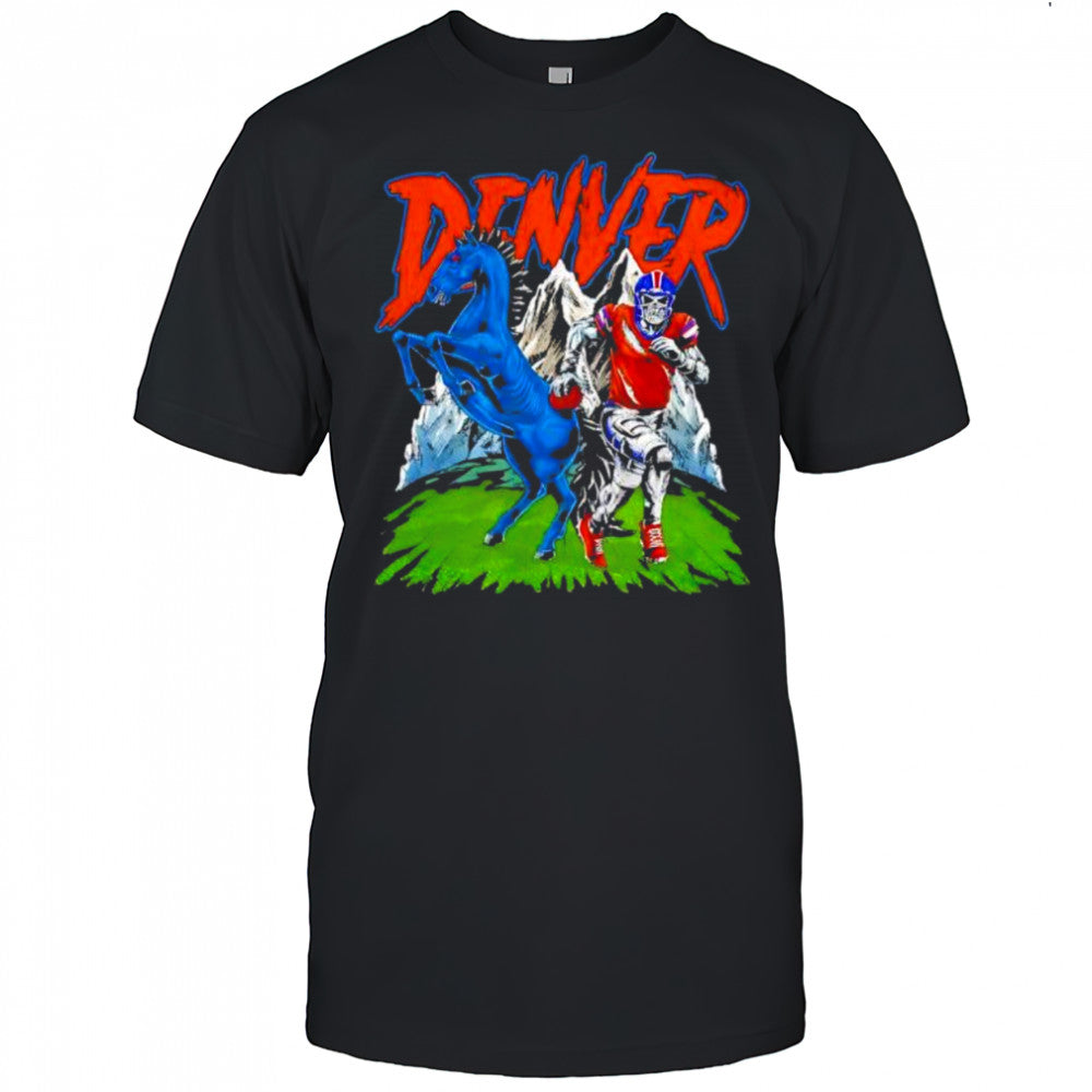 Denver Broncos Skeleton Running with Blue Horse shirt